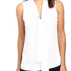 Michael Kors white tie-neck textured tank blouse